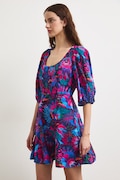 Sukienka rozkloszowana z wiskozą z motywem roślinnym multicolor RS26-SUD092