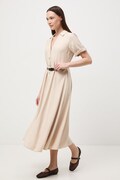 Sukienka rozkloszowana z wiskozą Beżowa RS26-SUD601