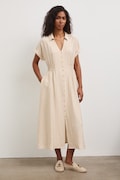 Šaty s rozšíreným strihom s viskózou béžové RS26-SUD803