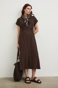 šaty s rozšíreným strihom s viskózou hnedé RS26-SUD803