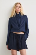 Šortky chino dámske s ľanom regular waist tmavomodré RS26-SZDB00