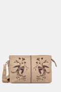 Torebka crossbody damska z imitacji skóry z aplikacją beżowa RS26-TOD908