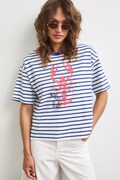 T-shirt damski bawełniany z nadrukiem niebieski RS26-TSDA02