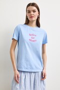 T-shirt damski bawełniany z nadrukiem niebieski RS26-TSDA09