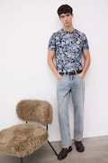 T-shirt bawełniany męski wzorzysty kolor granatowy RS26-TSM010