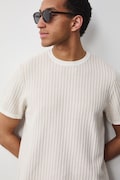 T-shirt swetrowy męski bawełniany beżowy RS26-TSM706