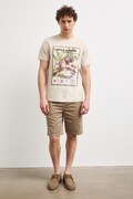 T-shirt męski bawełniany z nadrukiem beżowy RS26-TSMB13