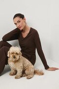Longsleeve bawełniany damski z domieszką elastanu kolor brązowy