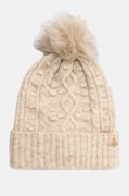 Czapka z domieszką wełny damski beanie z pomponem kolor beżowy