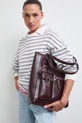 Torebka tote damska z imitacji skóry gładka bordowa RW24-TOD502