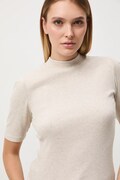 T-shirt damski prążkowany kolor beżowy RW24-TSD042