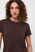 T-shirt bawełniany damski z elastanem gładki kolor brązowy RW24-TSD062