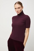 T-shirt damski z golfem prążkowany kolor bordowy RW24-TSD070
