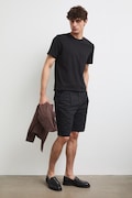 T-shirt bawełniany męski z elastanem gładki kolor czarny
