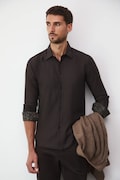 Košile pánská se zesíleným límečkem hnědá barva RW25-KDM092
