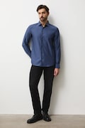 Koszula bawełniana męska z kołnierzykiem klasycznym melanżowa kolor granatowy RW25-KDM0B5