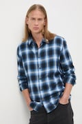 Koszula męska z kołnierzykiem klasycznym w kratę kolor granatowy RW25-KDM804