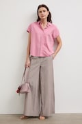Košeľa s prímesou ľanu hladká ružová farba RW25-KKD102