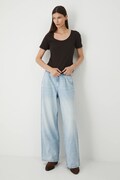 Jeansy bawełniane damskie wide leg z efektem sprania kolor niebieski RW25-SJD200