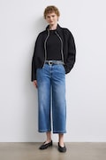 Jeansy damskie wide leg z efektem sprania kolor niebieski RW25-SJD408