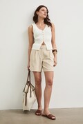 Lněné kraťasy dámské béžová barva RW25-SZD101