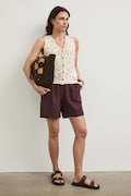 Lněné kraťasy dámské hnědá barva RW25-SZD101