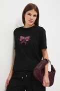 T-shirt bawełniany damski z elastanem z aplikacją kolor czarny RW25-TSD600