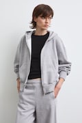 Mikina na zips s kapucňou dámska s bavlnou z melanžového materiálu sivá RW26-BLD031