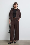 Bluza rozpinana z kapturem damska z bawełną gładka brązowa RW26-BLD031