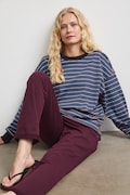 Longsleeve damski bawełniany w paski brązowy RW26-BUD013