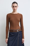 Longsleeve damski bawełniany z elastanem gładki brązowy RW26-BUD031