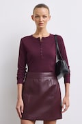 Longsleeve damski bawełniany z elastanem w prążki bordowy RW26-BUD053
