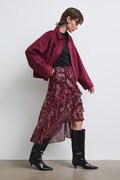 Spódnica asymetryczna z falbankami bordowa RW26-SDD300