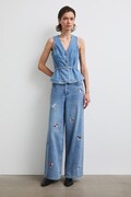 Jeansy wide leg damskie z haftami niebieskie RW26-SJD313