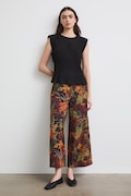 Spodnie culottes damskie z wiskozą z motywem zwierzęcym czarne RW26-SPD011