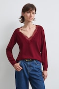 Sweter damski z wiskozą z koronką bordowy RW26-SWD309