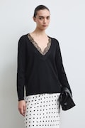 Sweter damski z wiskozą z koronką czarny RW26-SWD309