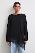 Sweter damski z wiskozą z koronką czarny RW26-SWD310