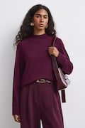 Sweter damski z wełny merino gładki bordowy RW26-SWD624