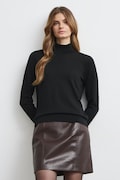 Cu guler înalt pentru femei din lână merino simplu negru RW26-SWD825