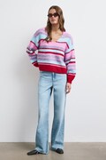 Sweter damski z dodatkiem wełny w paski multicolor RW26-SWD912
