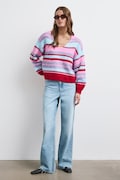 Sweter damski z dodatkiem wełny w paski multicolor RW26-SWD912