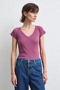 T-shirt damski bawełniany z elastanem gładki fioletowy RW26-TSD030