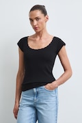 T-shirt damski z koronkowymi wstawkami czarny RW26-TSD033