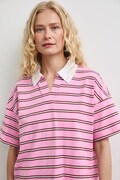 T-shirt damski bawełniany w paski różowy RW26-TSD110