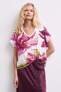 T-shirt damski bawełniany w kwiaty beżowy RW26-TSD509