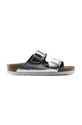 Birkenstock slapi de piele Arizona femei, culoarea argintiu