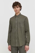 Ľanová košeľa Samsoe Samsoe pánska, zelená farba, regular, s golierom button-down