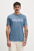 Bombažna kratka majica HUGO moška, turkizna barva, 50467556