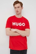 Bavlnené tričko HUGO pánske, červená farba, s potlačou, 50467556